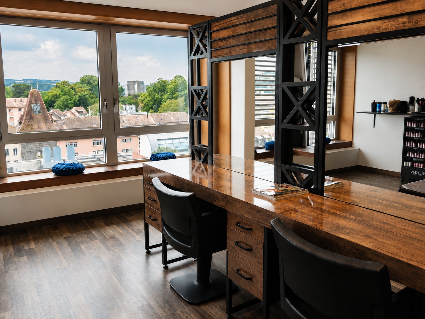 L'espace coiffure avec vue sur Yverdon-les-Bains, Tour Bel-Air